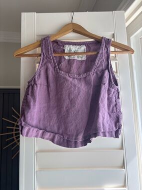 notPERFECTLINEN Washed Purple Linen Crop Tank
